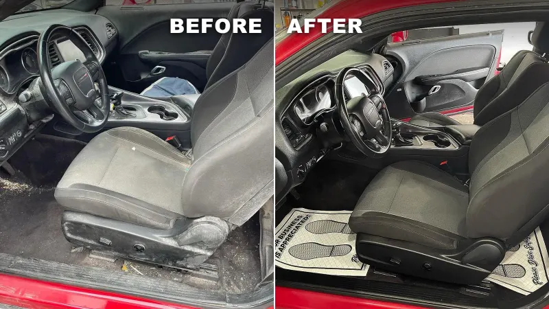 Before and after challenger · interior detailing at Northside Auto Spa in Boulder